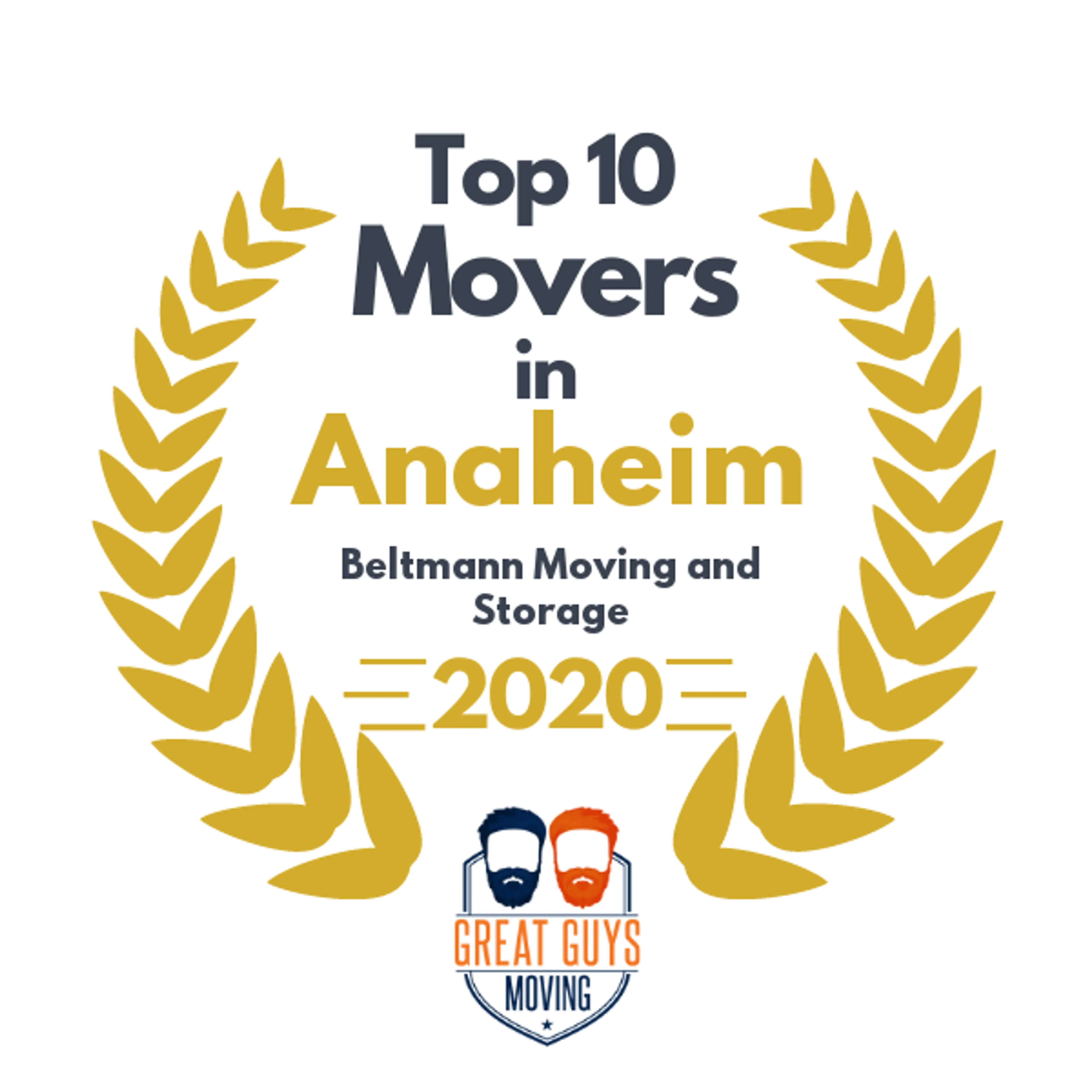 Top 10 Movers in Anaheim, CA 2020 award