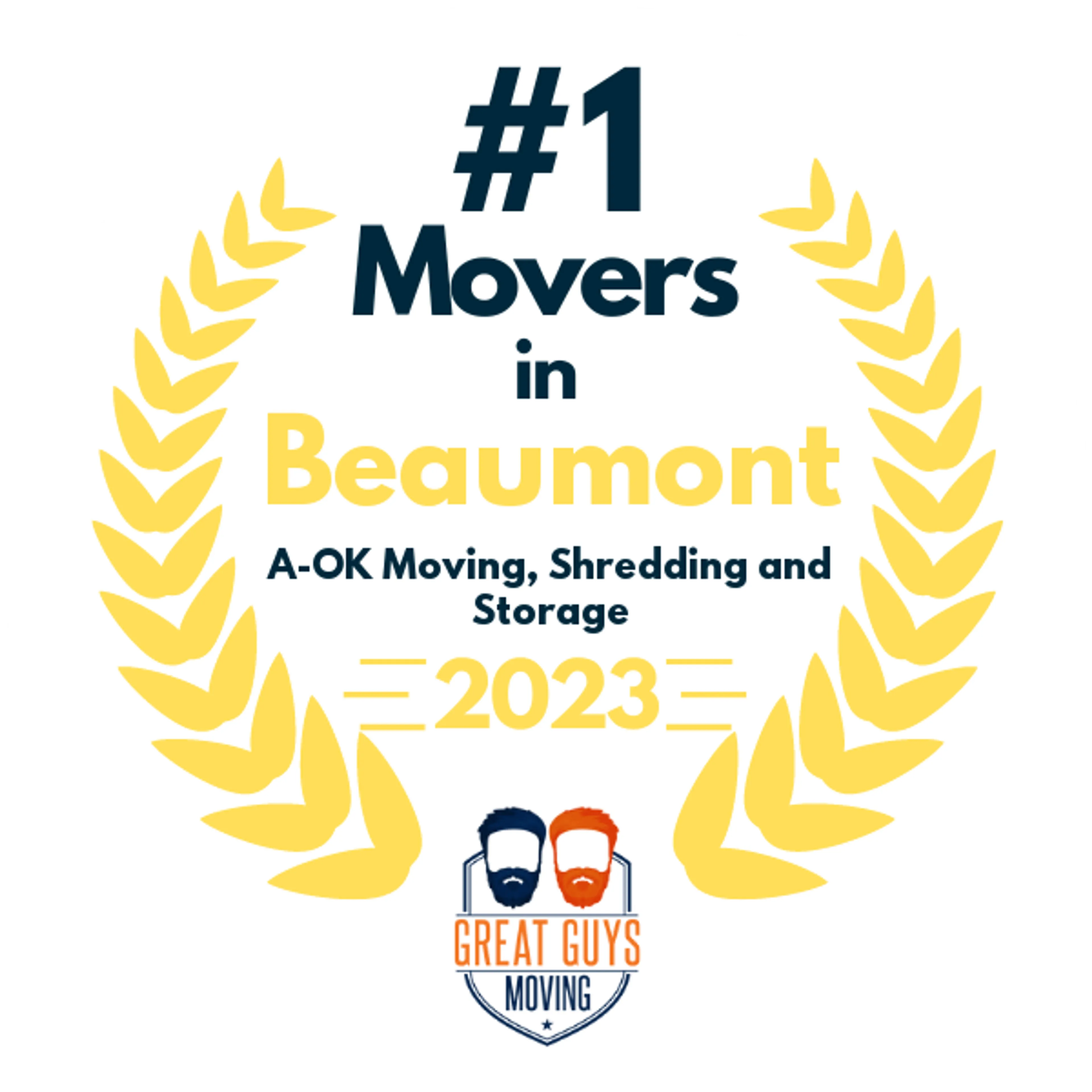 #1 Ranked Movers in Beaumont, TX 2023 award