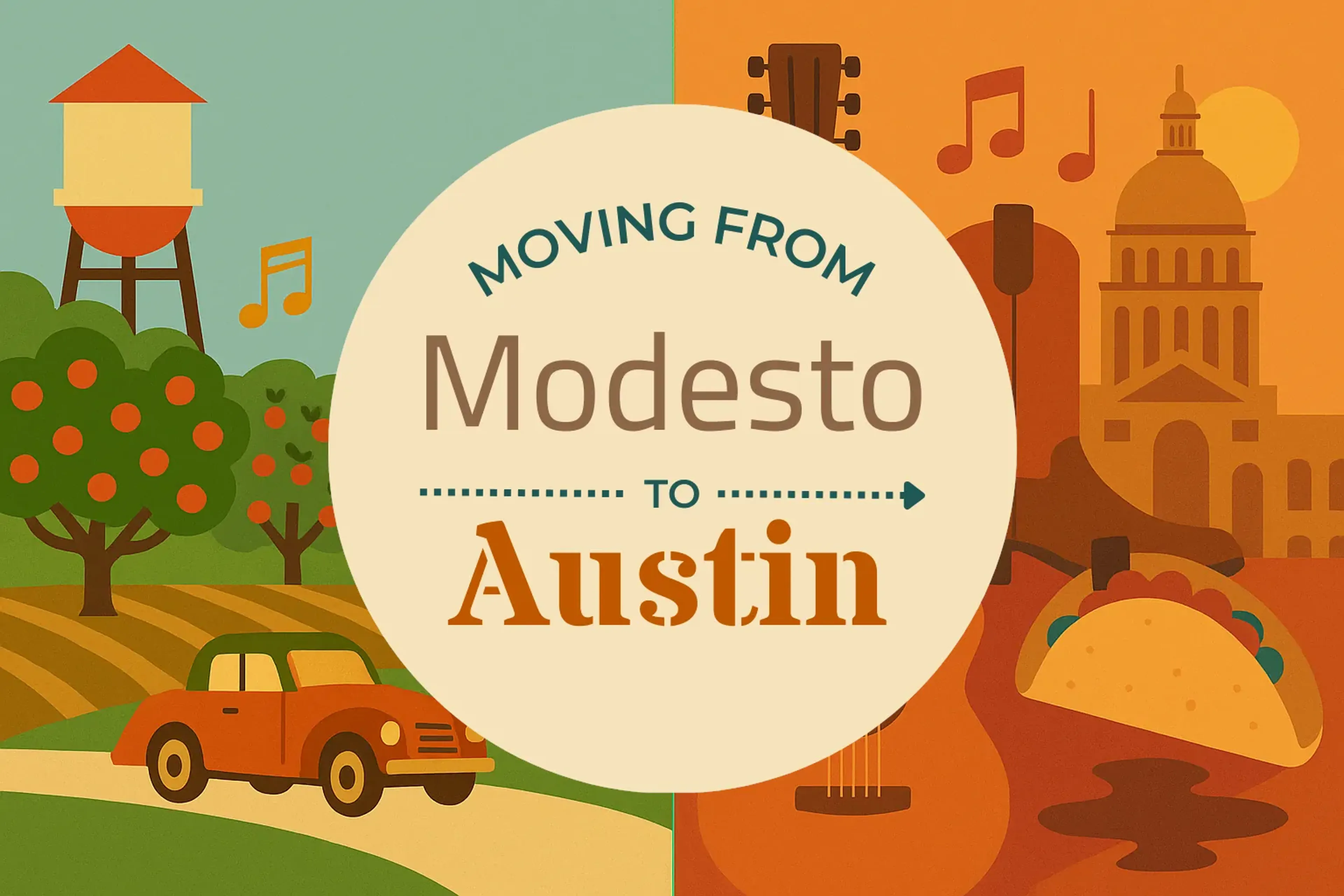 Side-by-side comparison of Modesto to Austin moving companies