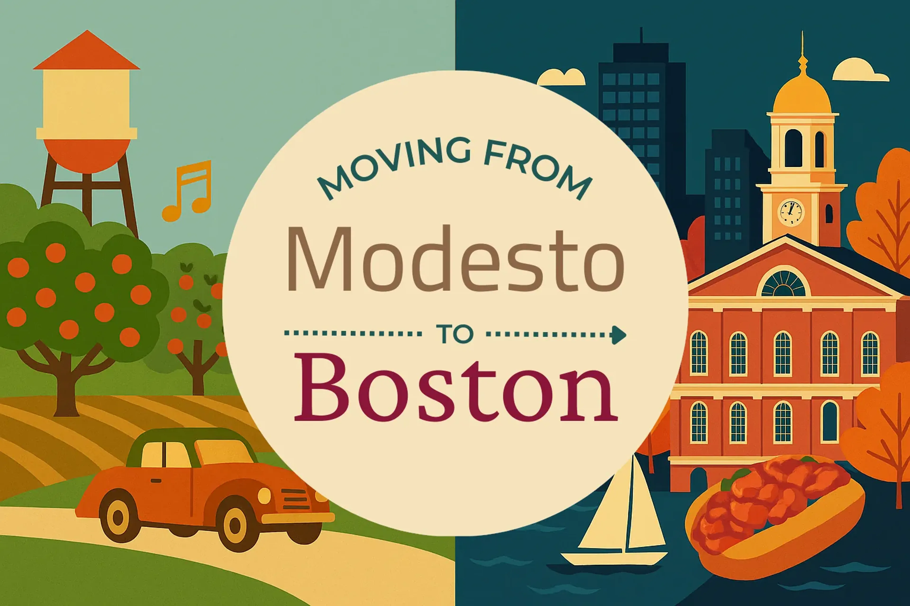 Side-by-side comparison of Modesto to Boston moving companies