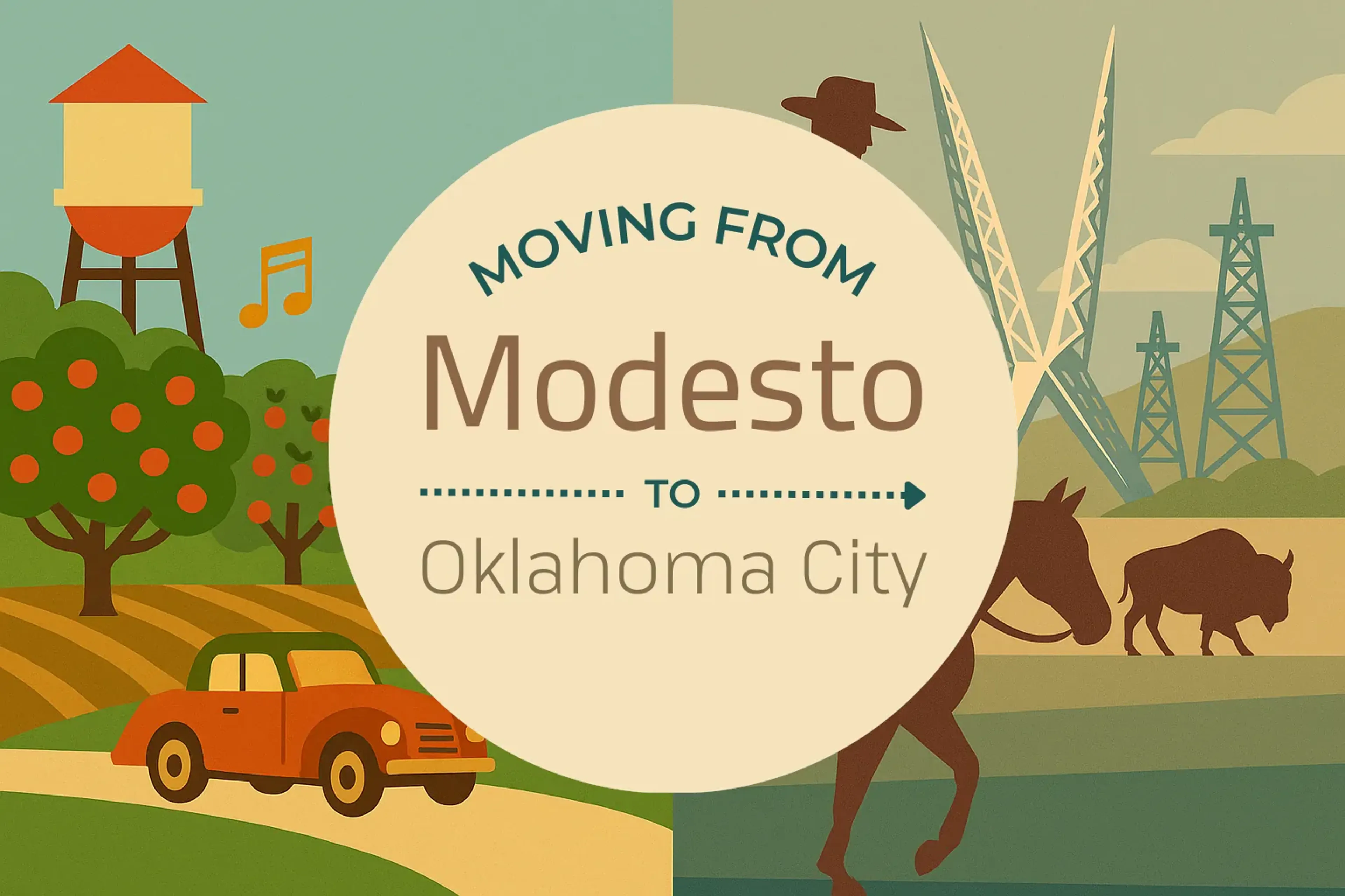 Side-by-side comparison of Modesto to Oklahoma City moving companies