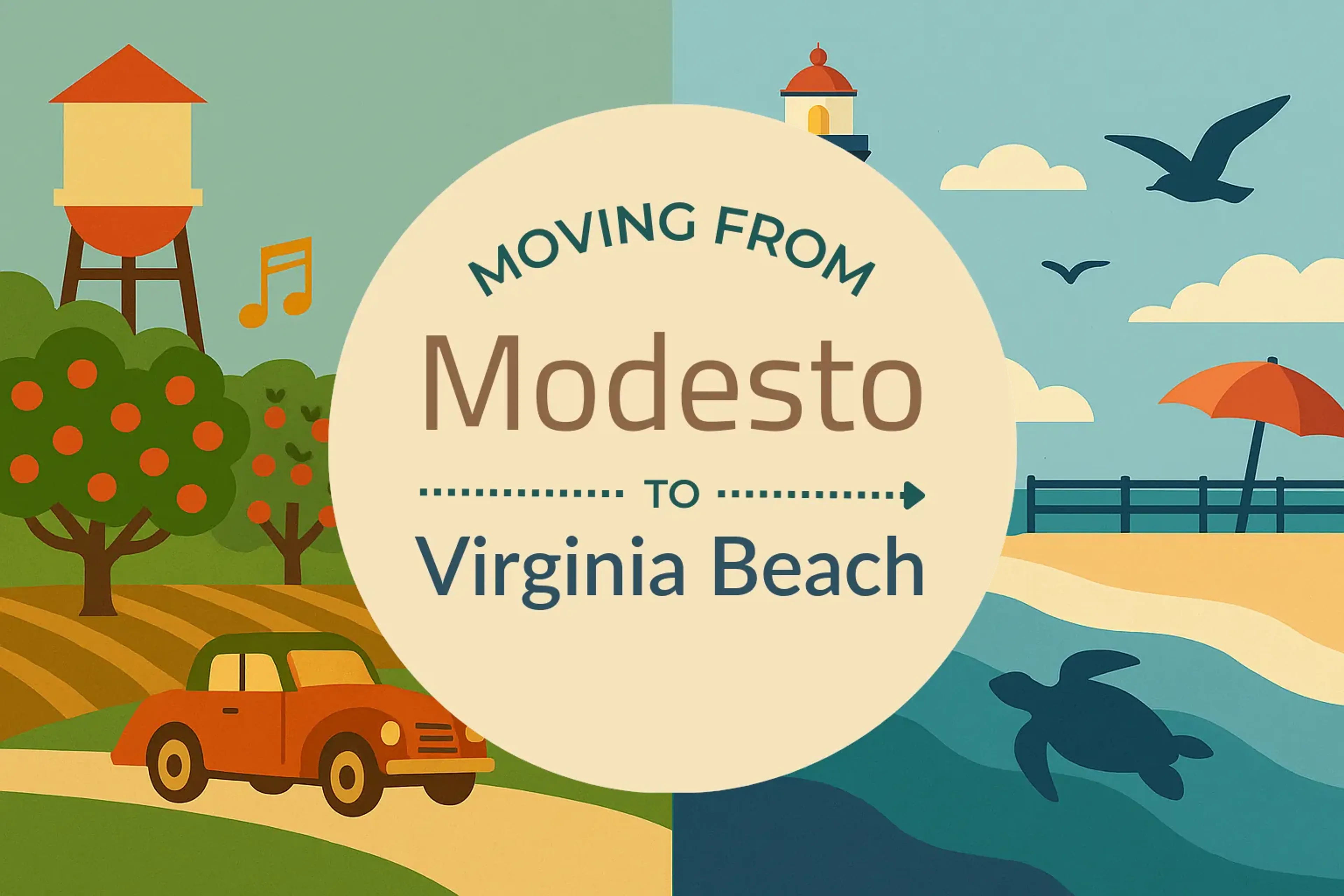 Side-by-side comparison of Modesto to Virginia Beach moving companies