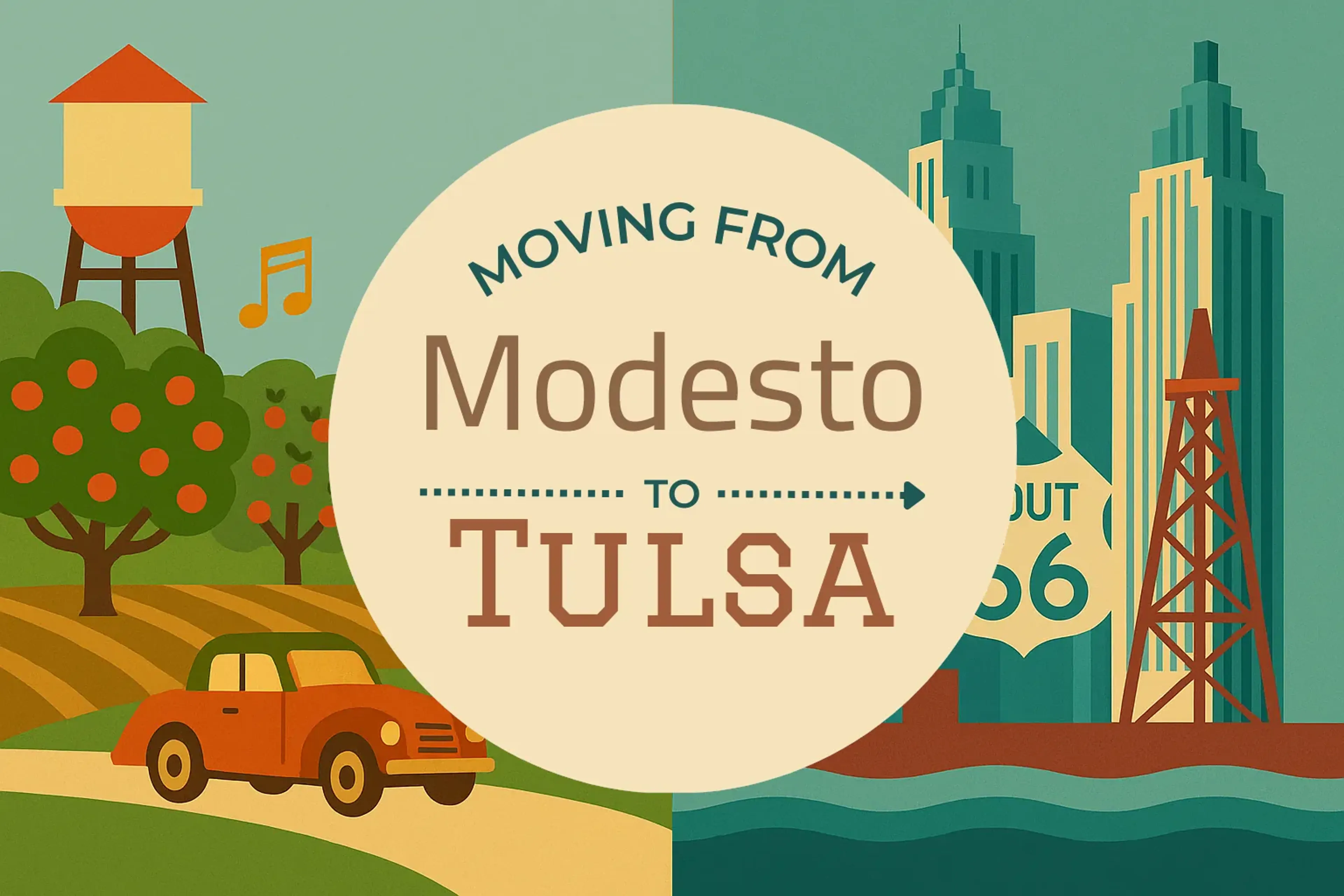 Side-by-side comparison of Modesto to Tulsa moving companies