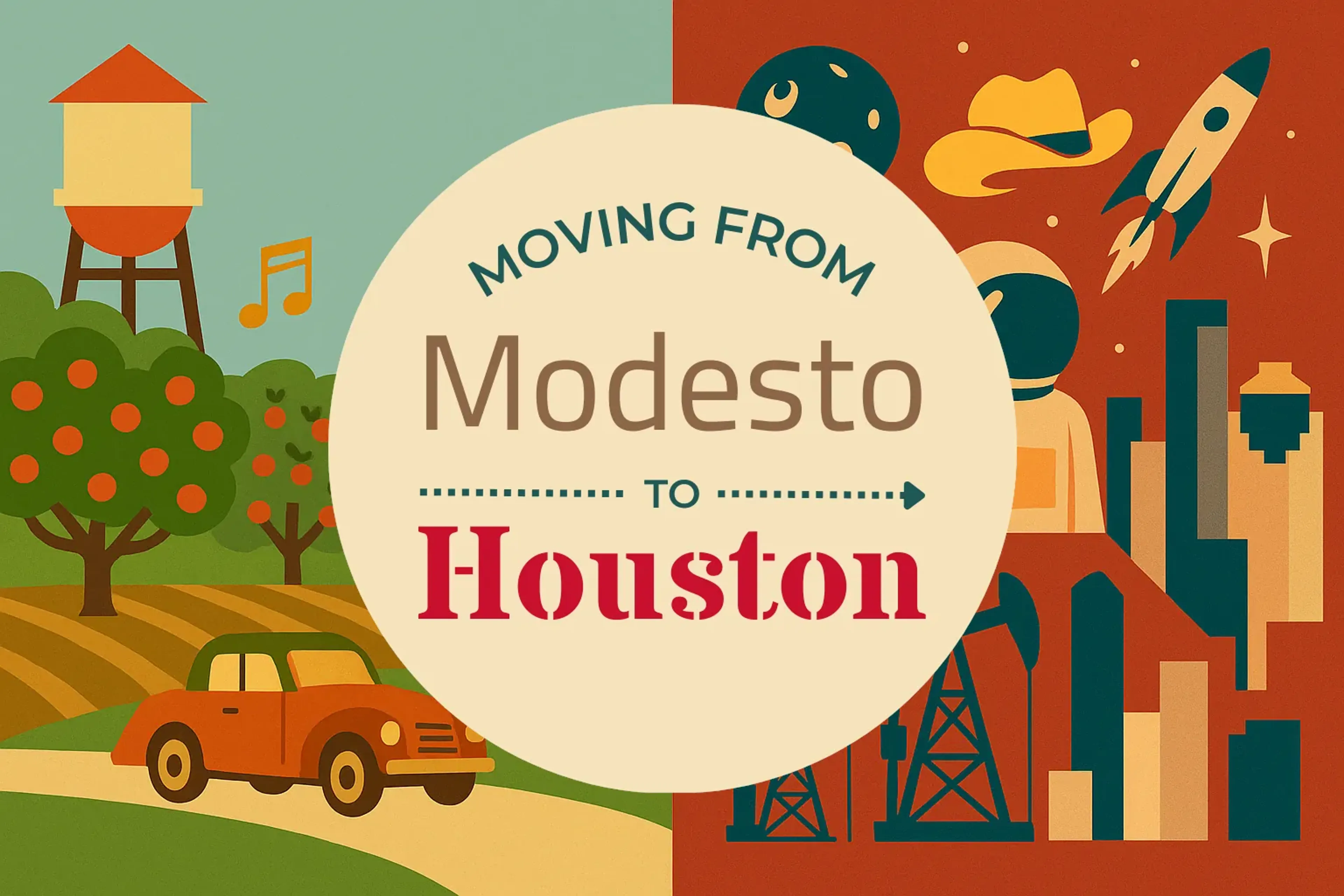 Side-by-side comparison of Modesto to Houston moving companies