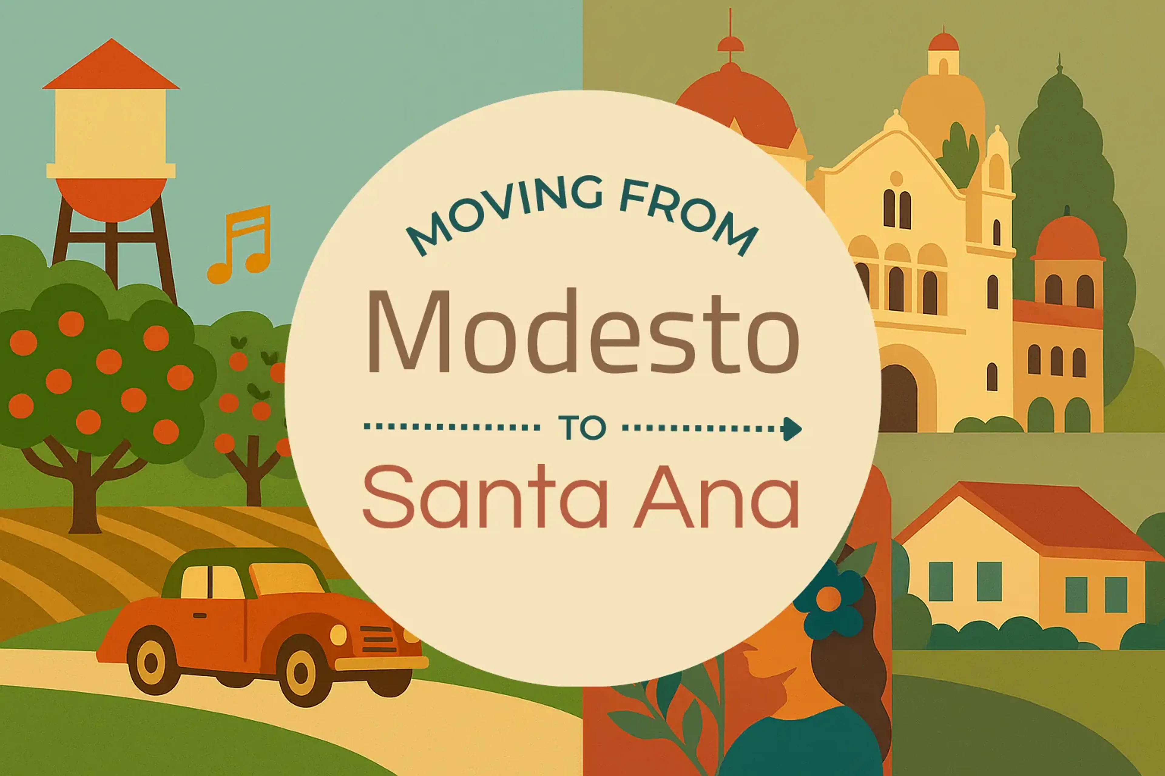 Side-by-side comparison of Modesto to Santa Ana moving companies