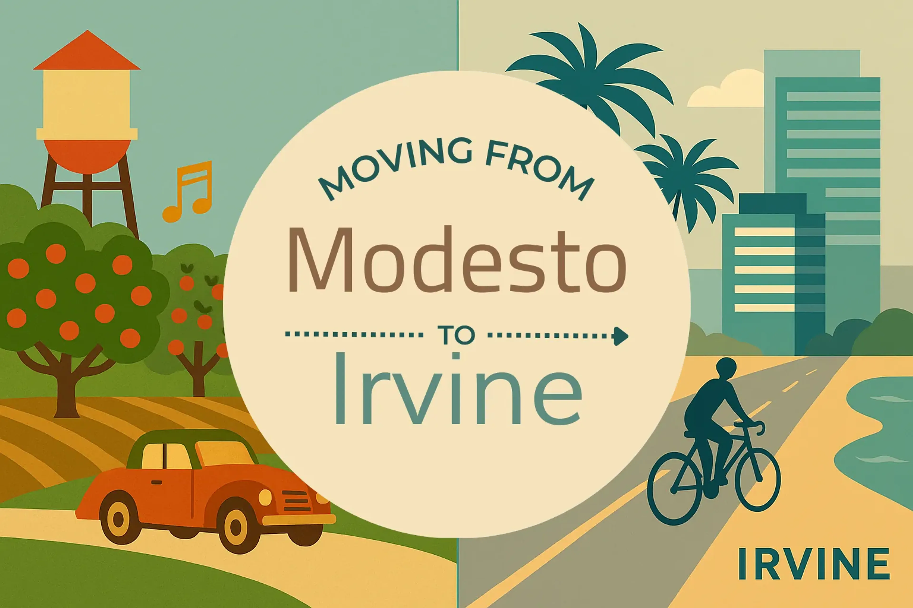 Side-by-side comparison of Modesto to Irvine moving companies