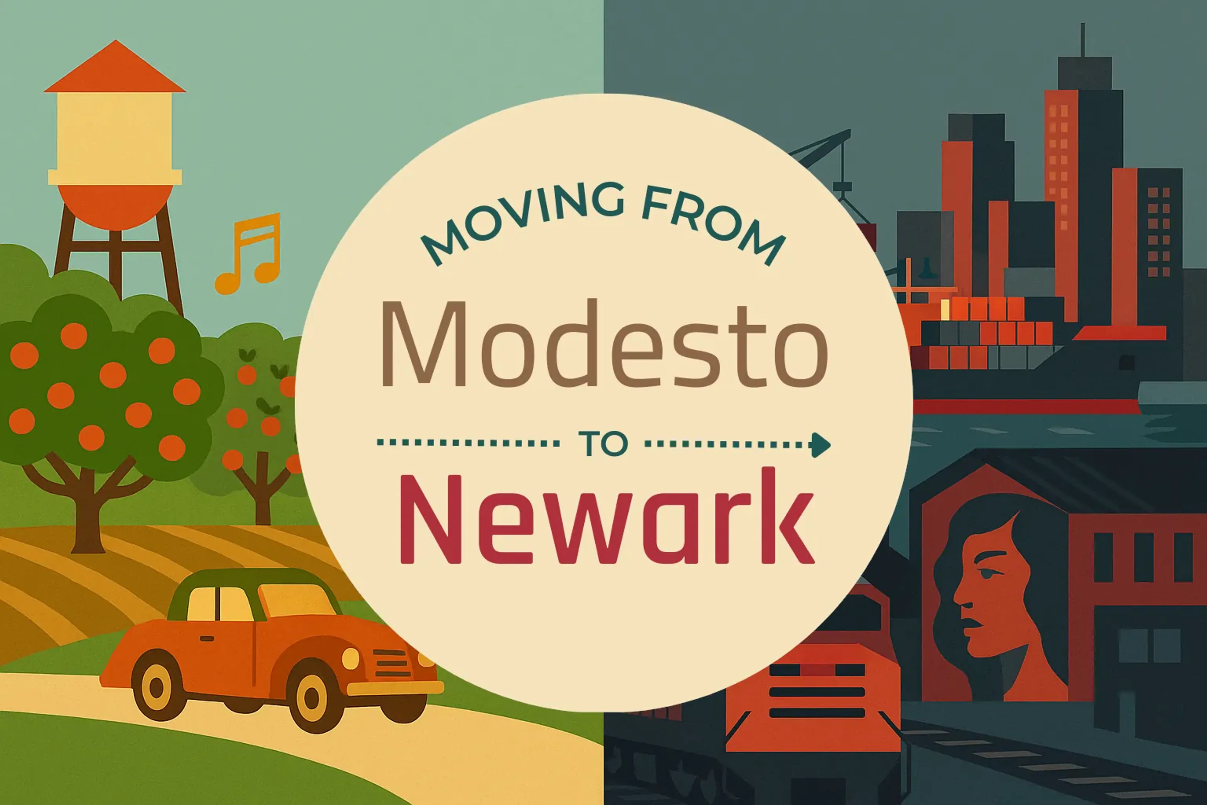 Side-by-side comparison of Modesto to Newark moving companies