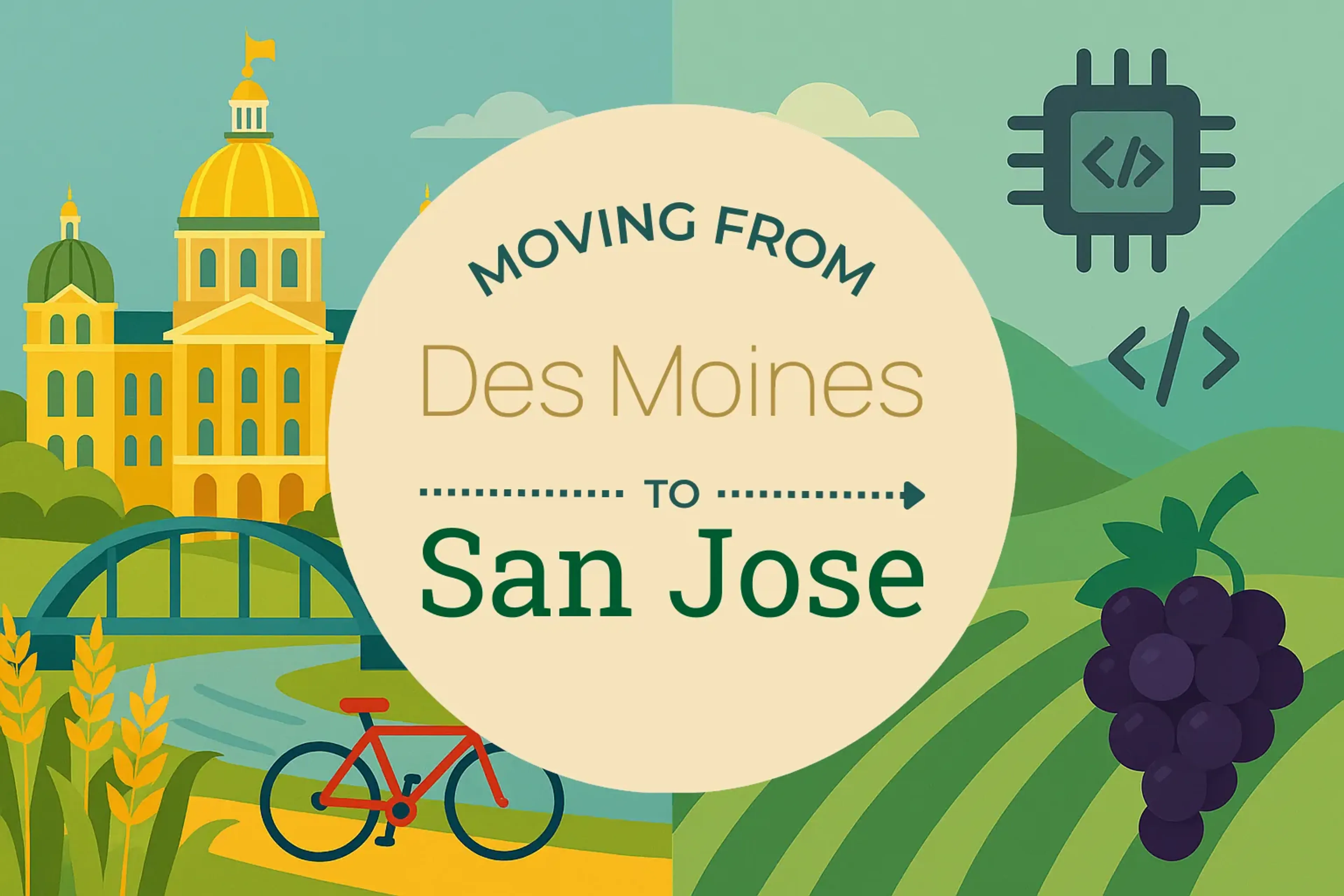 Side-by-side comparison of Des Moines to San Jose moving companies