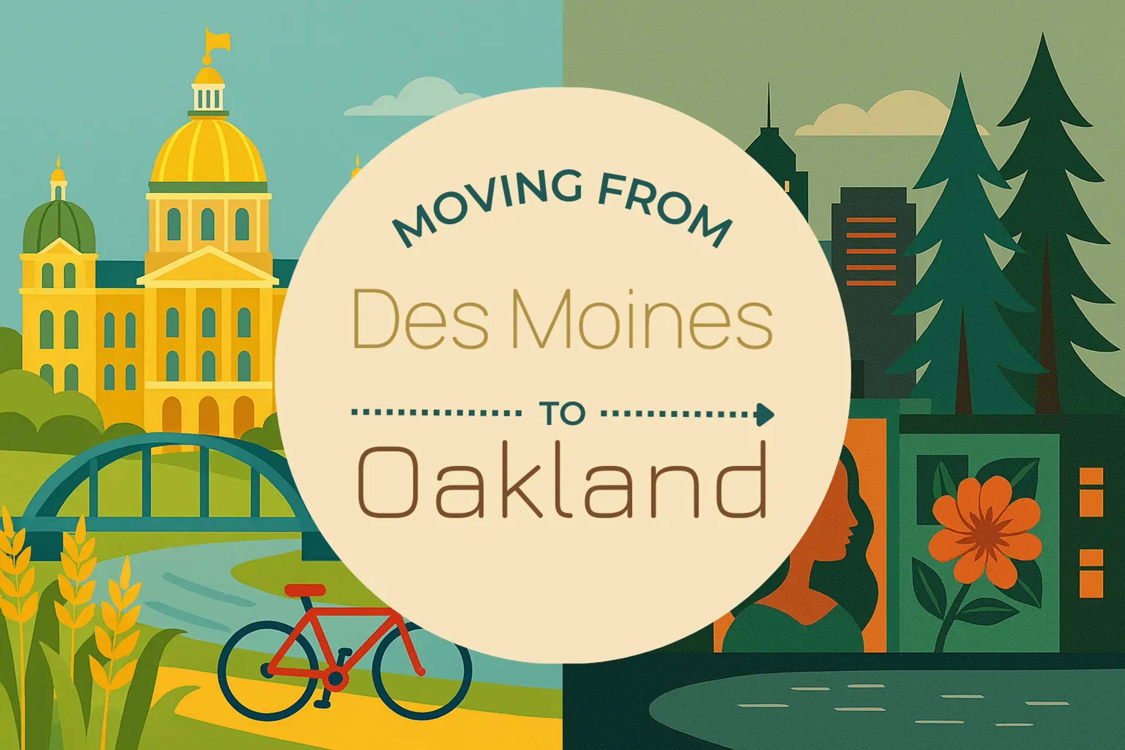 Side-by-side comparison of Des Moines to Oakland moving companies