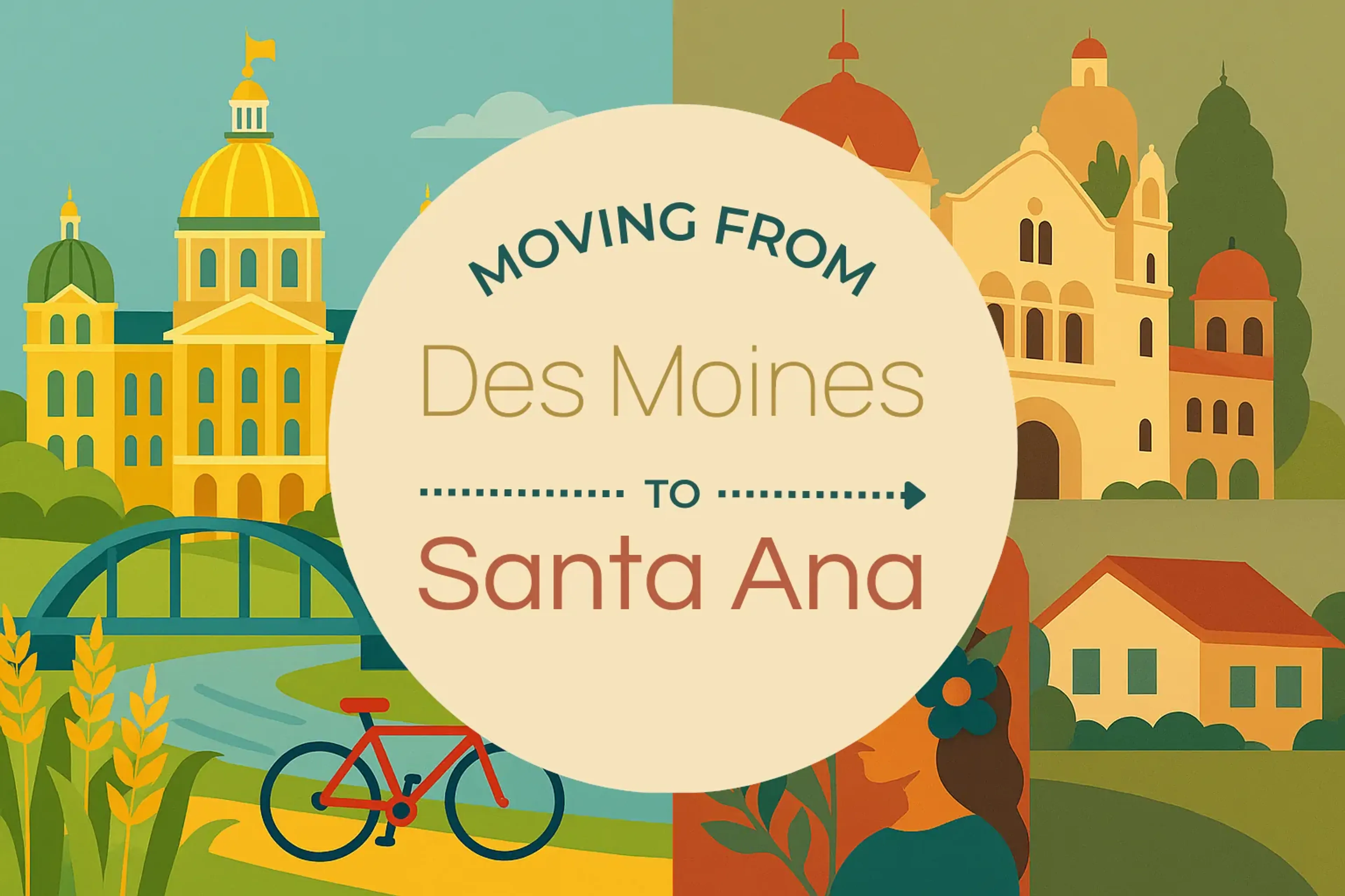 Side-by-side comparison of Des Moines to Santa Ana moving companies