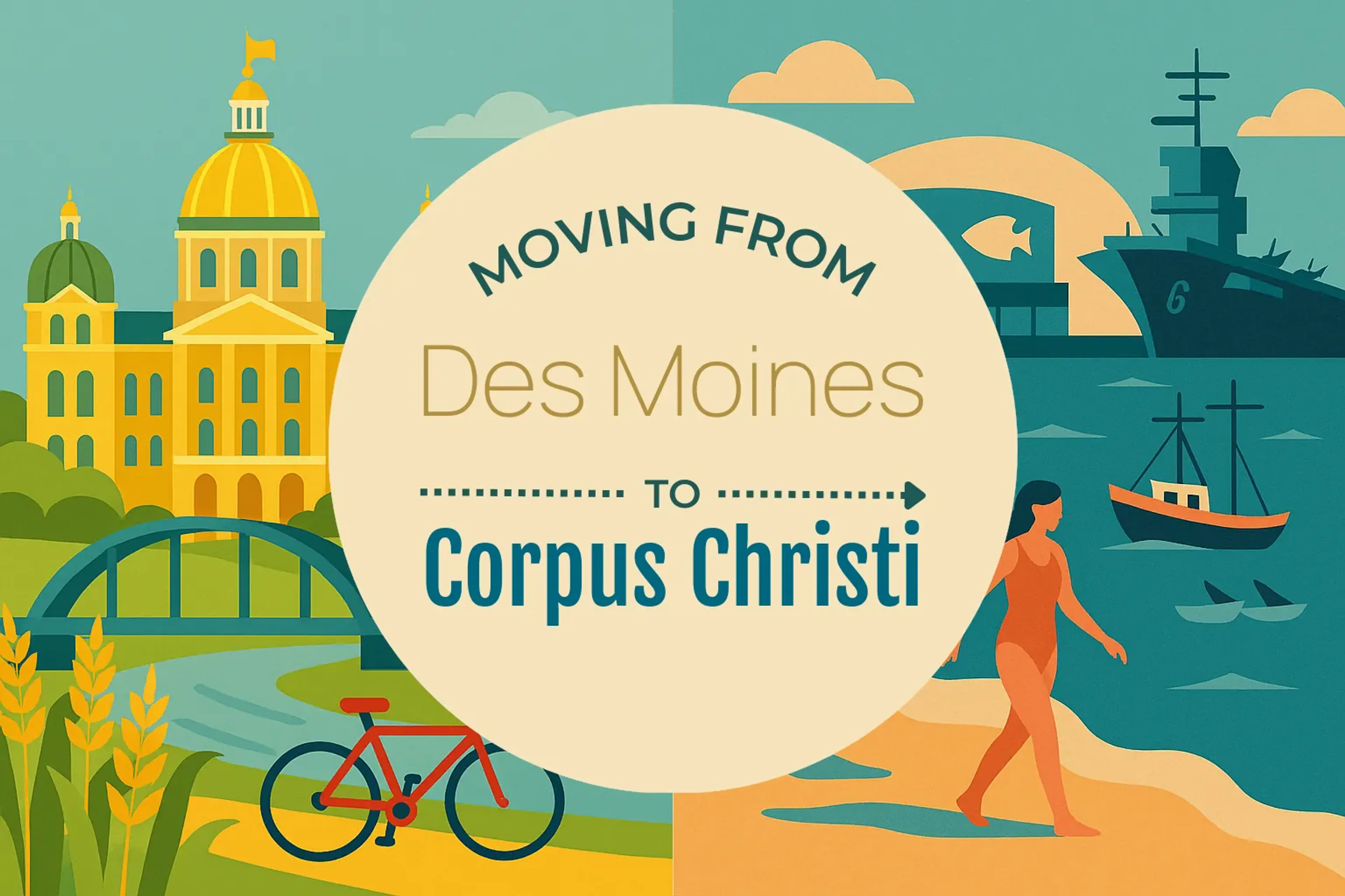 Side-by-side comparison of Des Moines to Corpus Christi moving companies