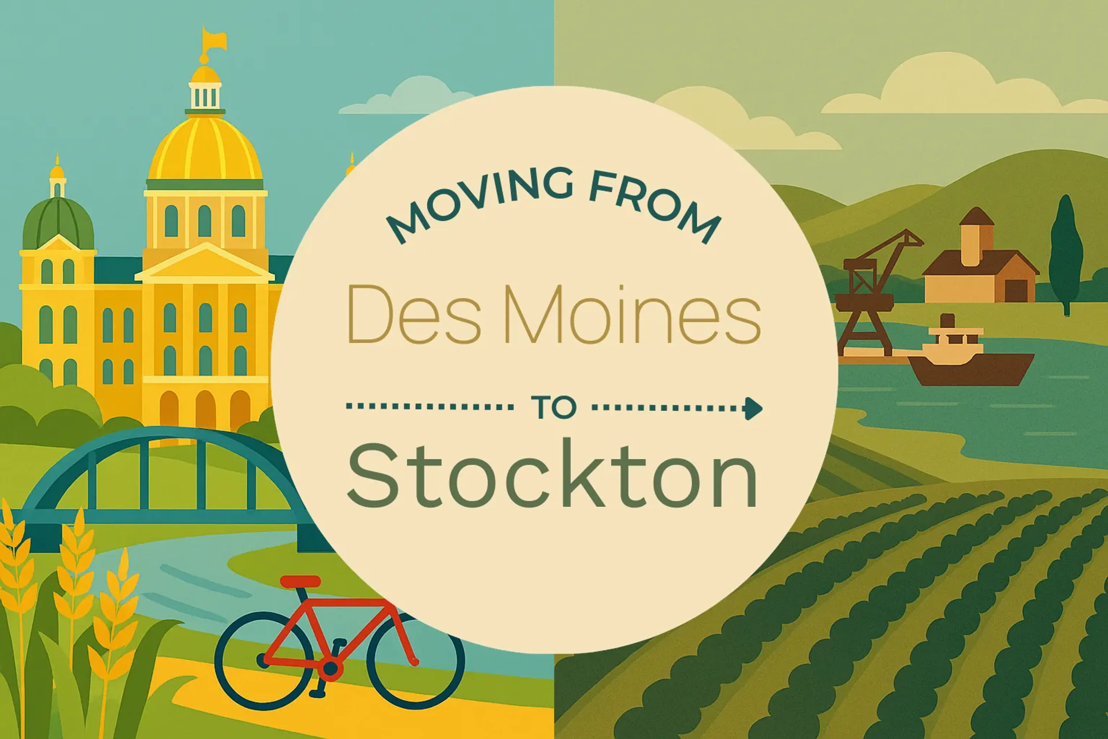 Side-by-side comparison of Des Moines to Stockton moving companies