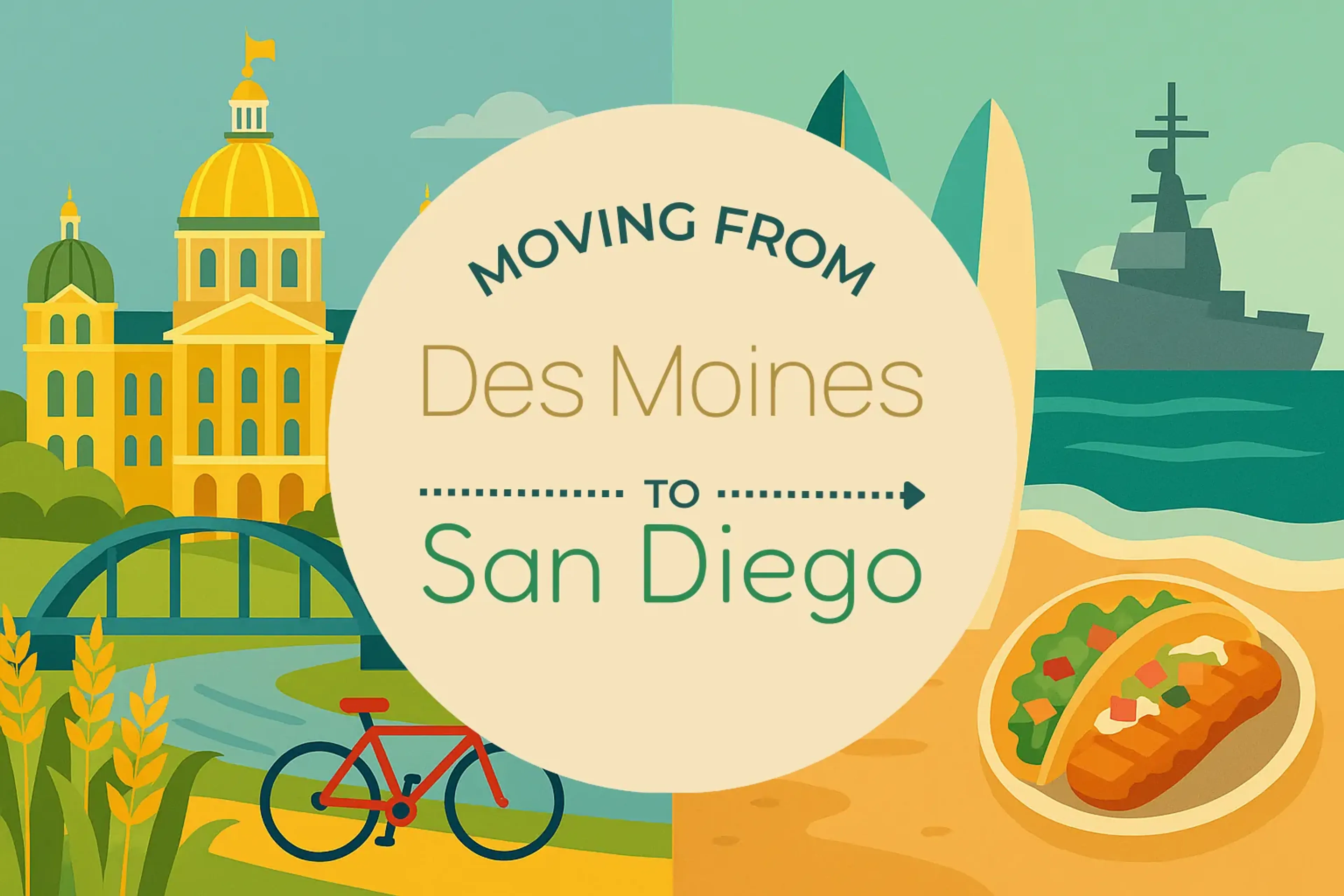 Side-by-side comparison of Des Moines to San Diego moving companies
