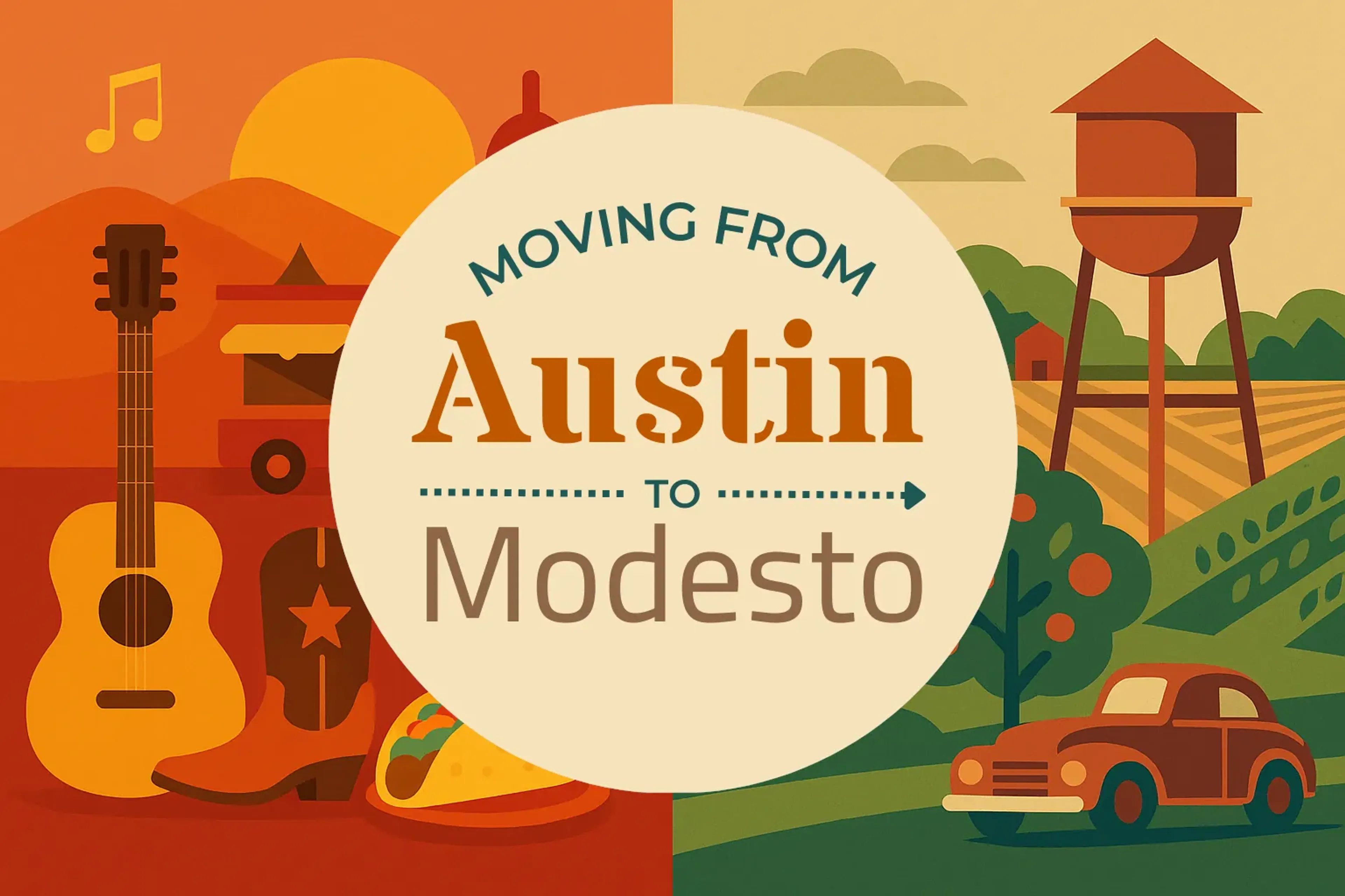 Side-by-side comparison of Austin to Modesto moving companies