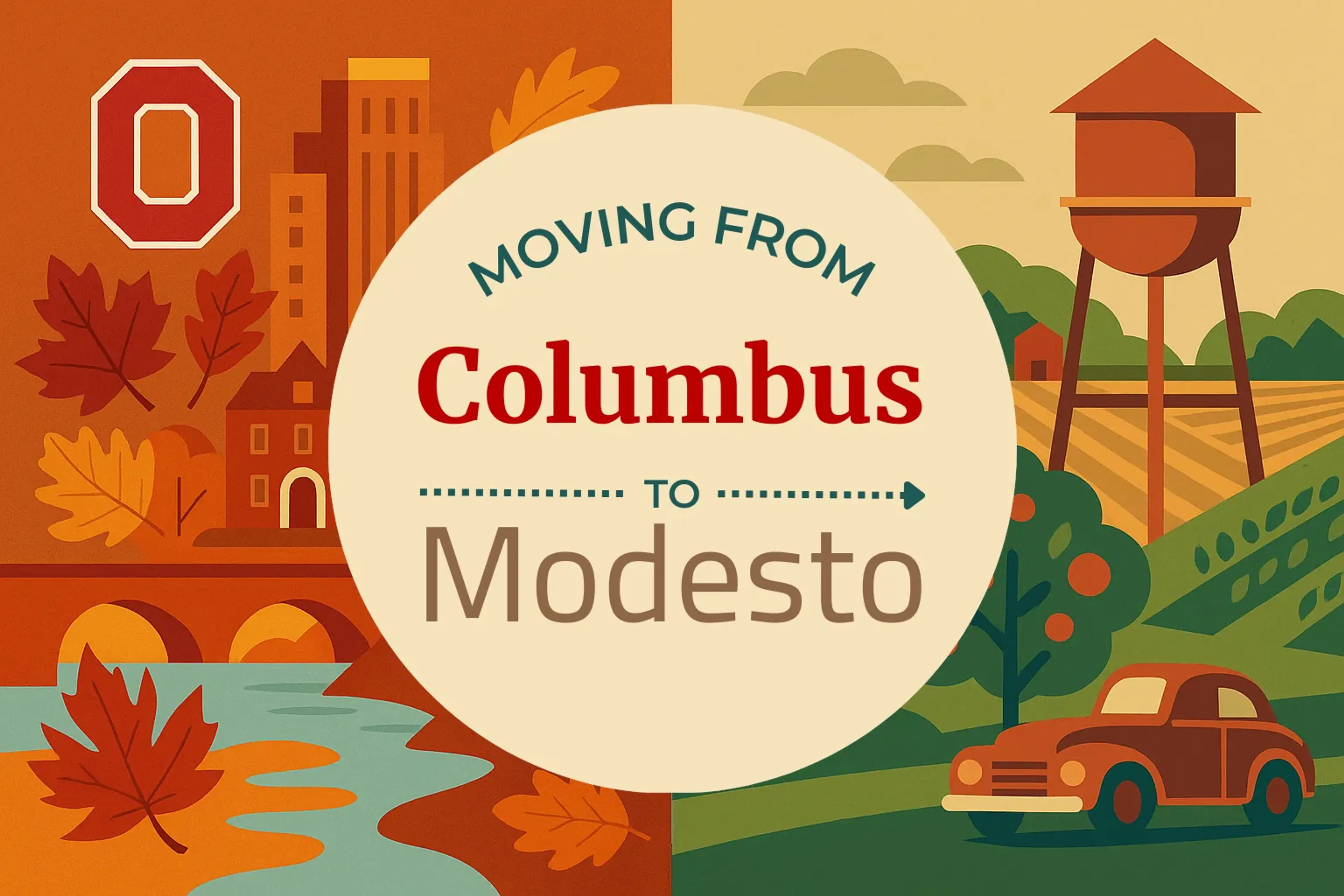 Side-by-side comparison of Columbus to Modesto moving companies