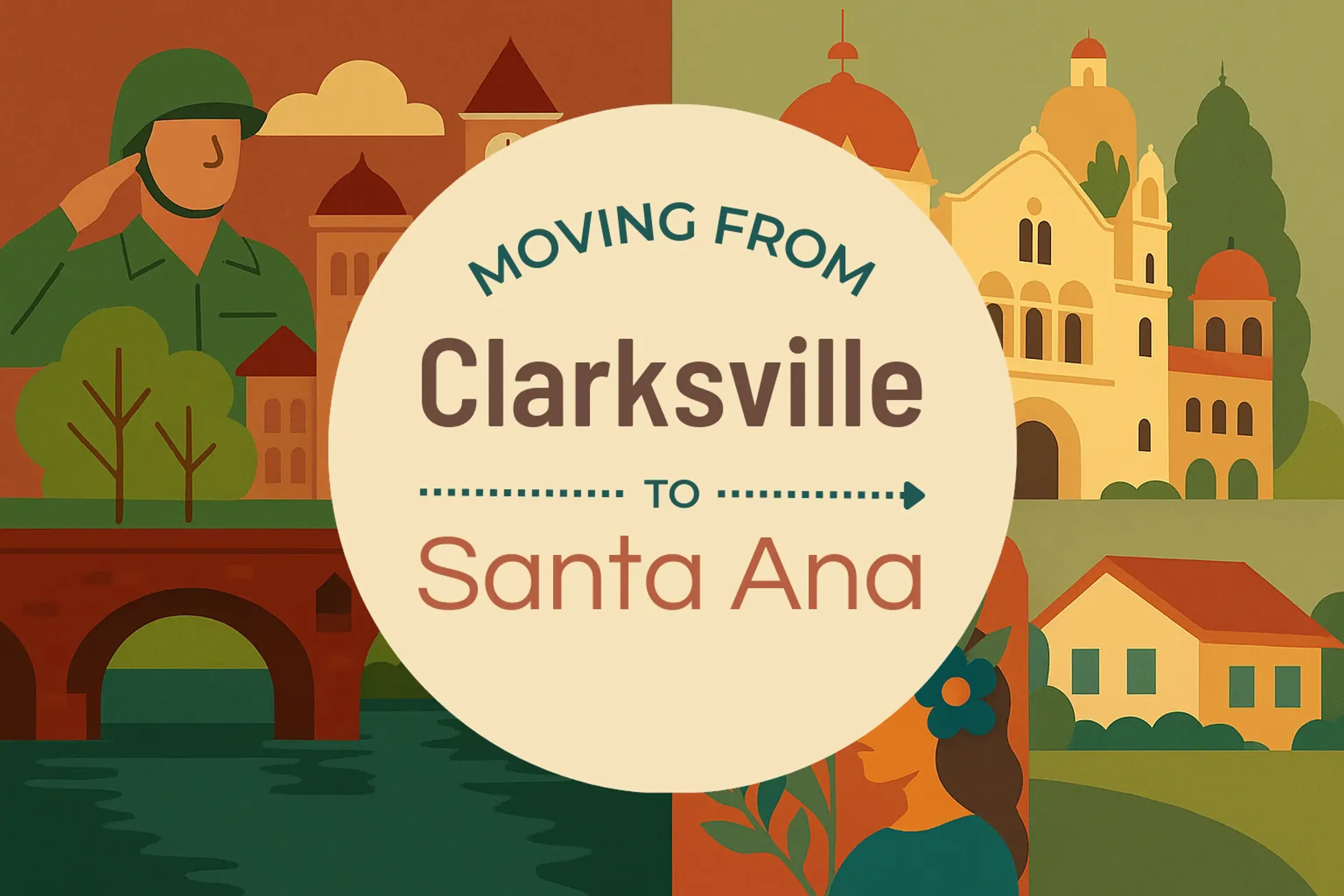 Side-by-side comparison of Clarksville to Santa Ana moving companies