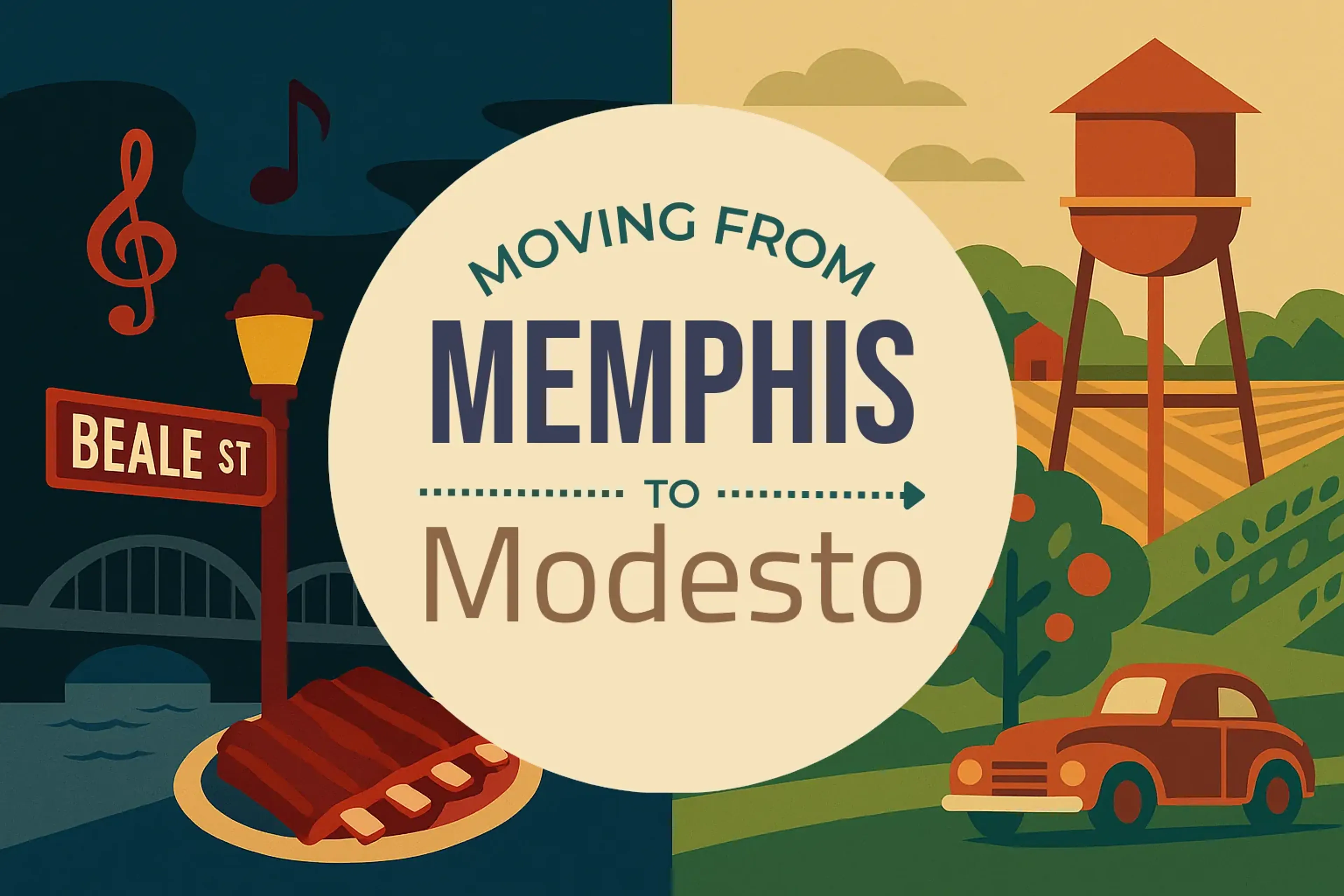 Side-by-side comparison of Memphis to Modesto moving companies