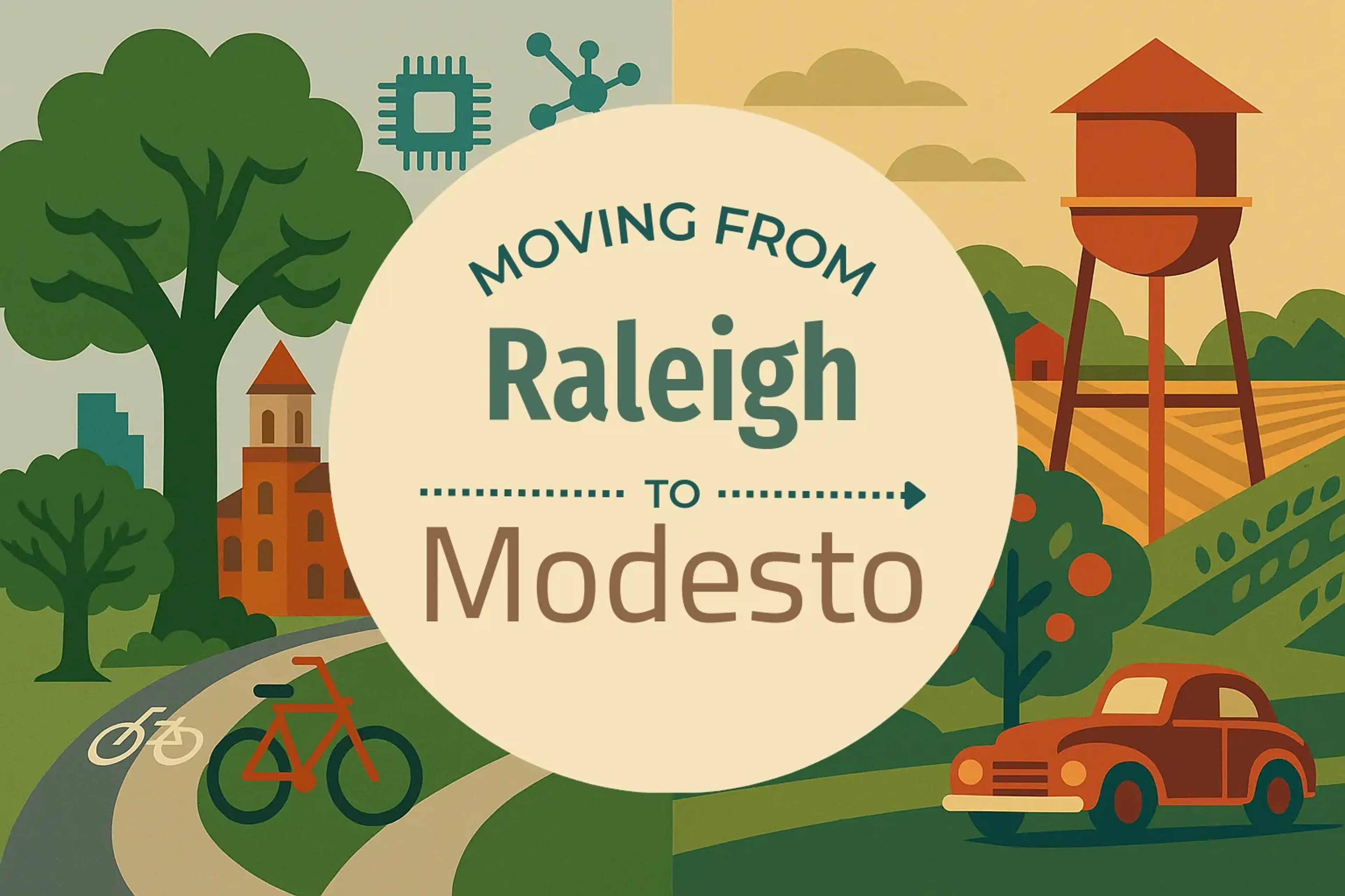 Side-by-side comparison of Raleigh to Modesto moving companies