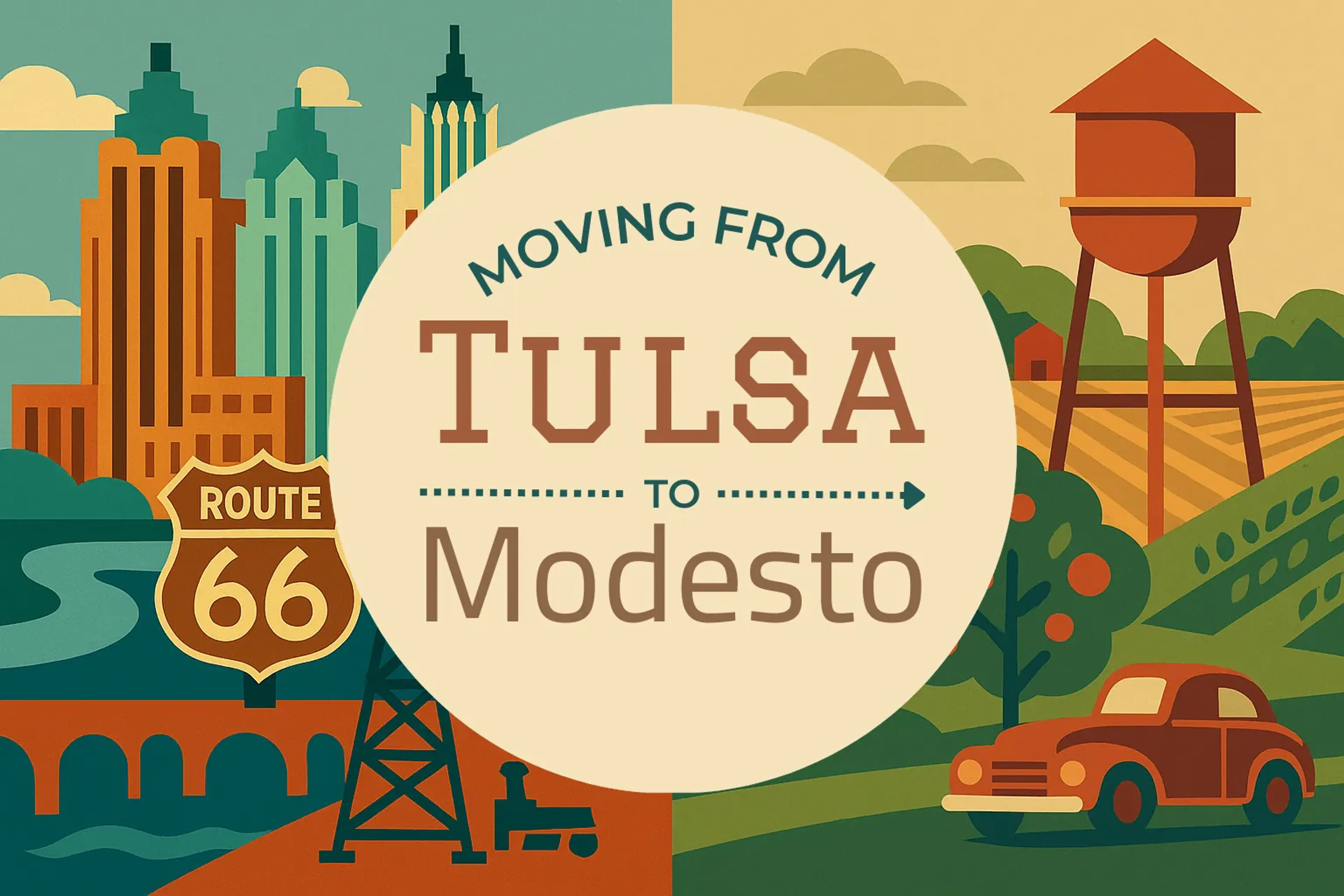 Side-by-side comparison of Tulsa to Modesto moving companies