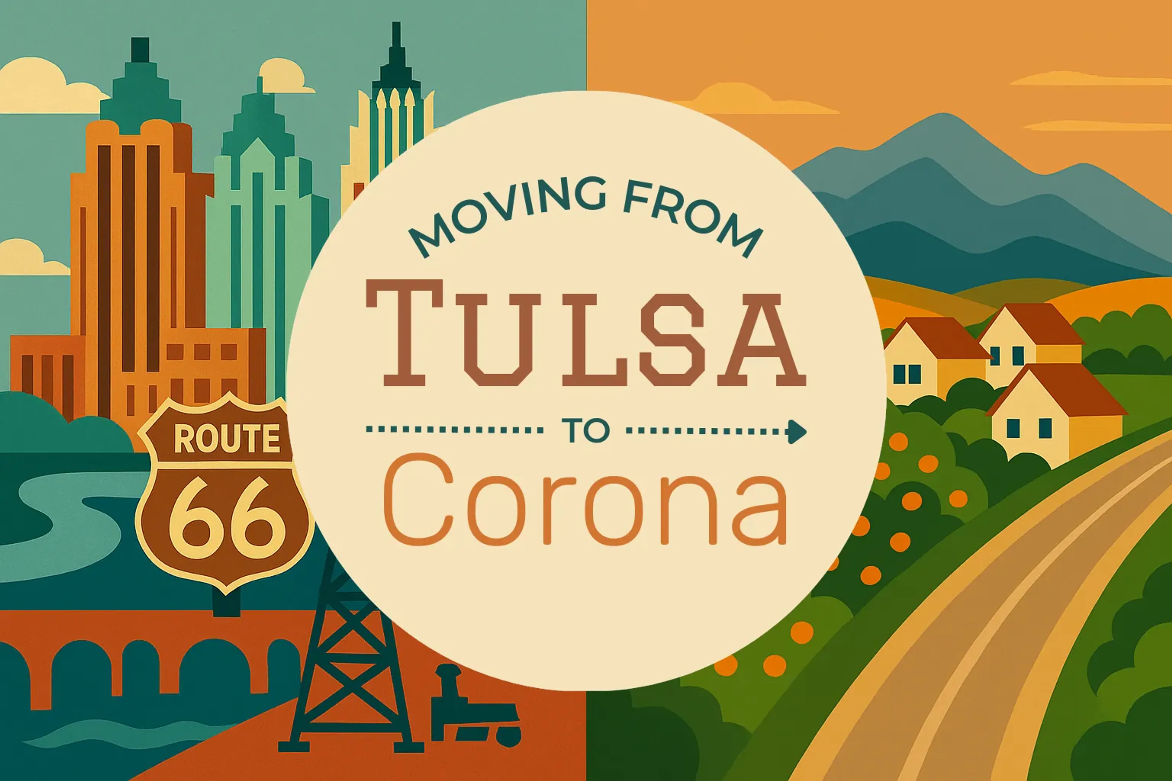 Side-by-side comparison of Tulsa to Corona moving companies