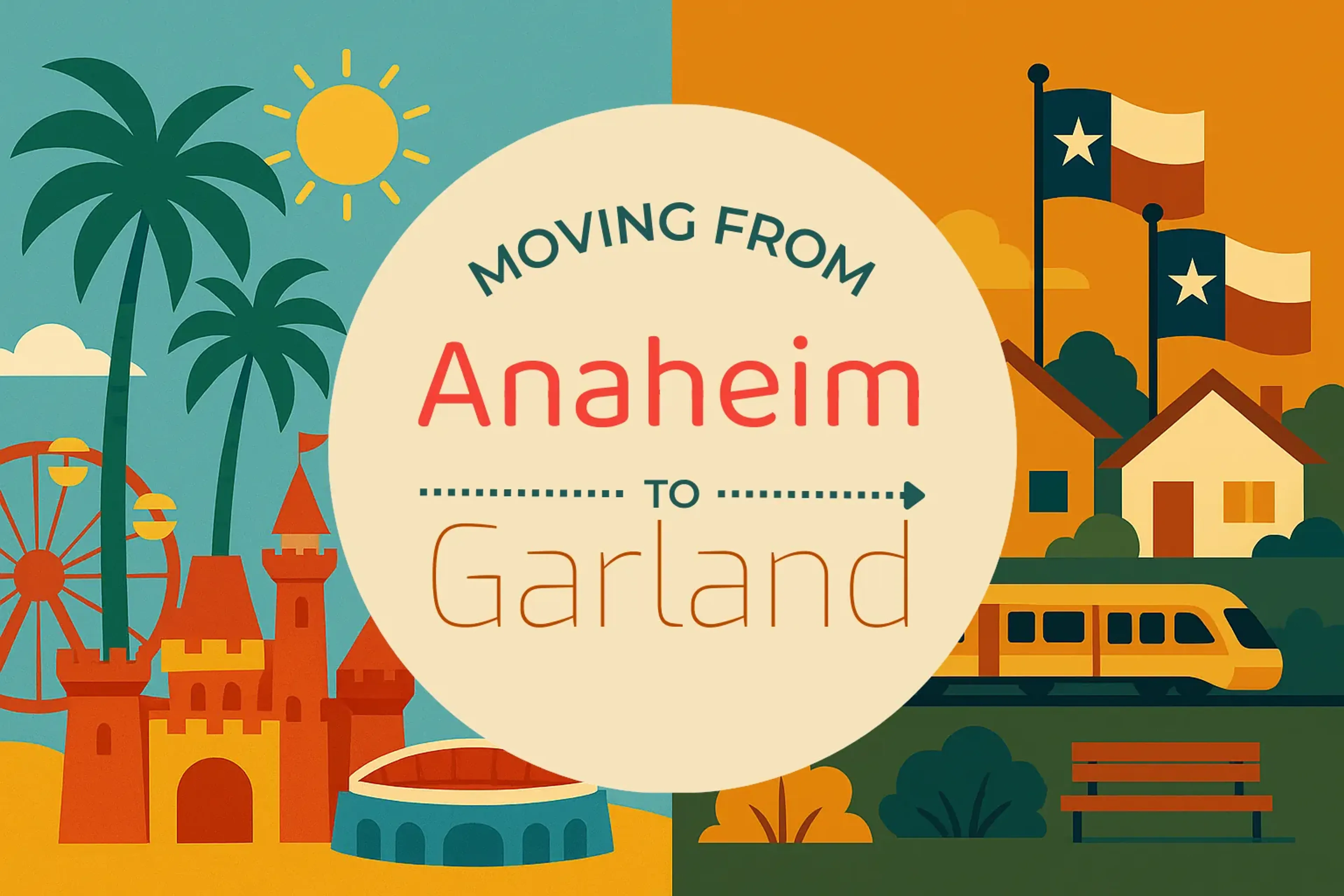 Side-by-side comparison of Anaheim to Garland moving companies