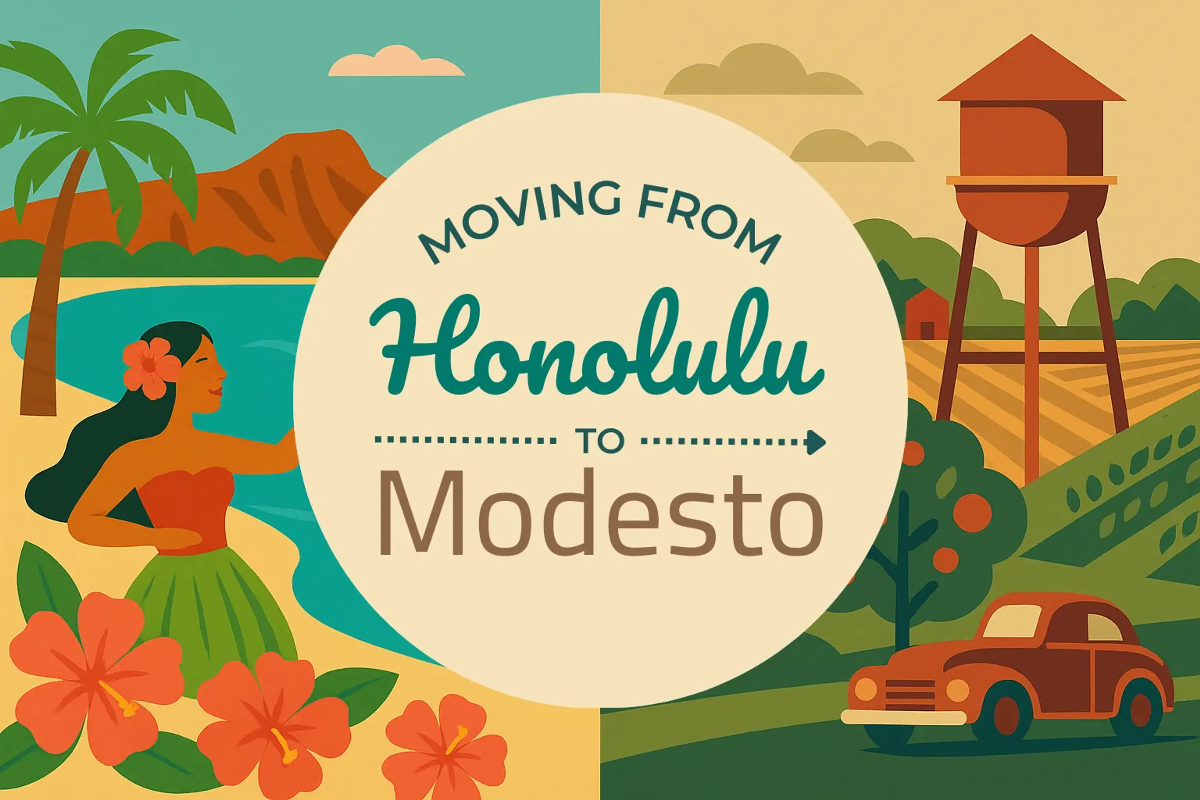 Side-by-side comparison of Honolulu to Modesto moving companies