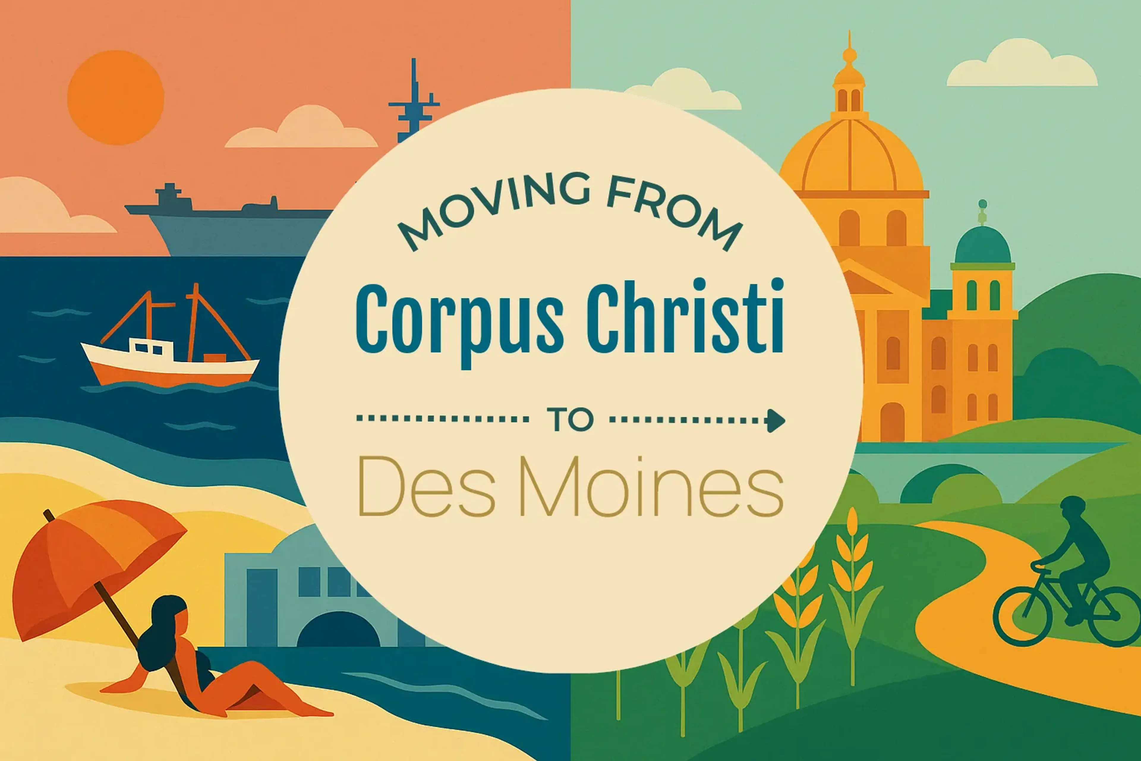 Side-by-side comparison of Corpus Christi to Des Moines moving companies