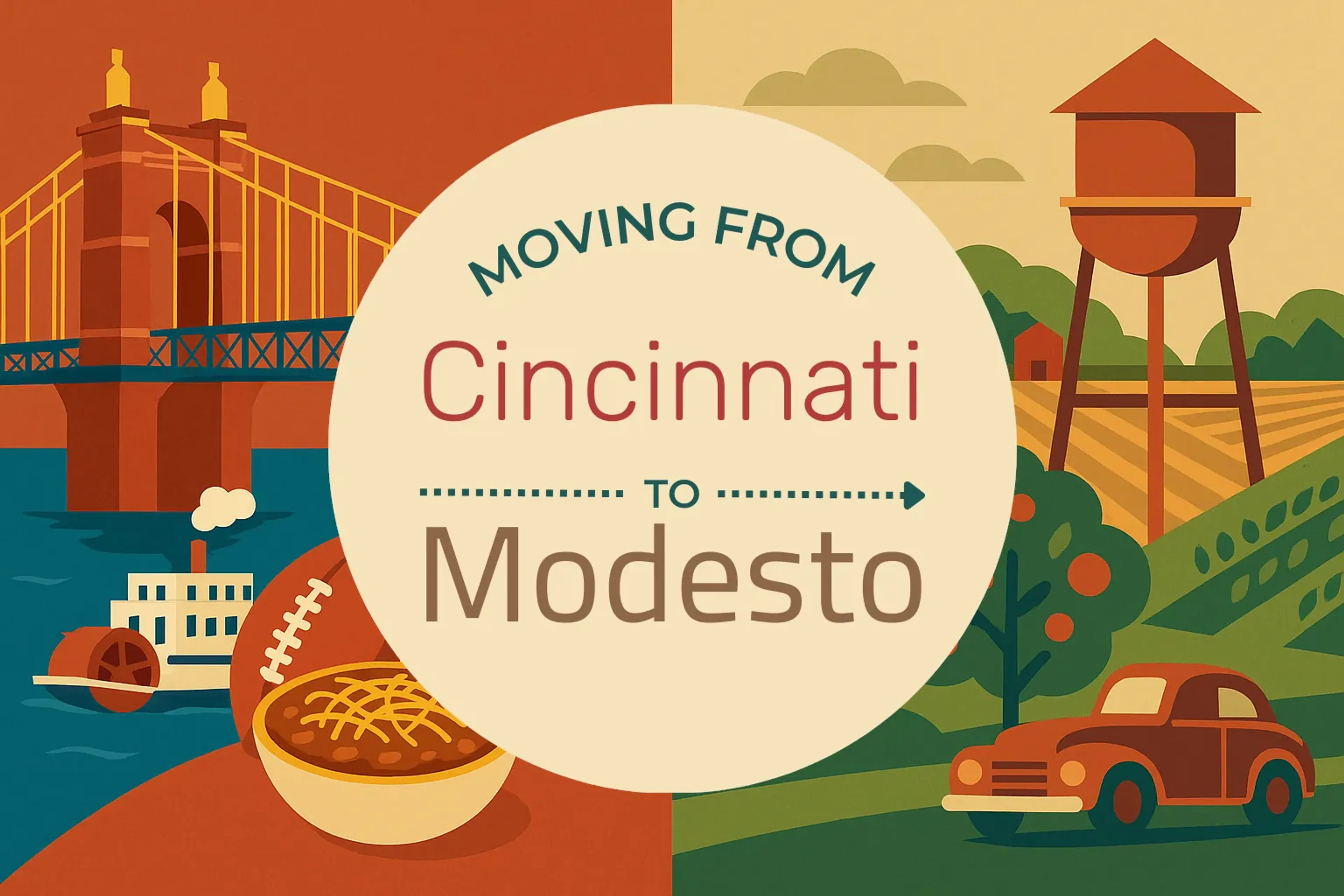 Side-by-side comparison of Cincinnati to Modesto moving companies