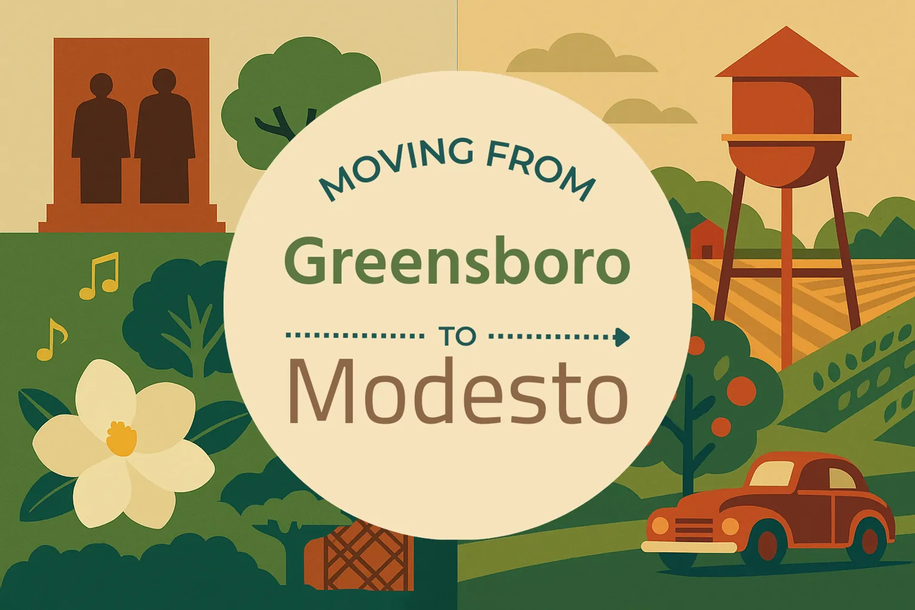 Side-by-side comparison of Greensboro to Modesto moving companies