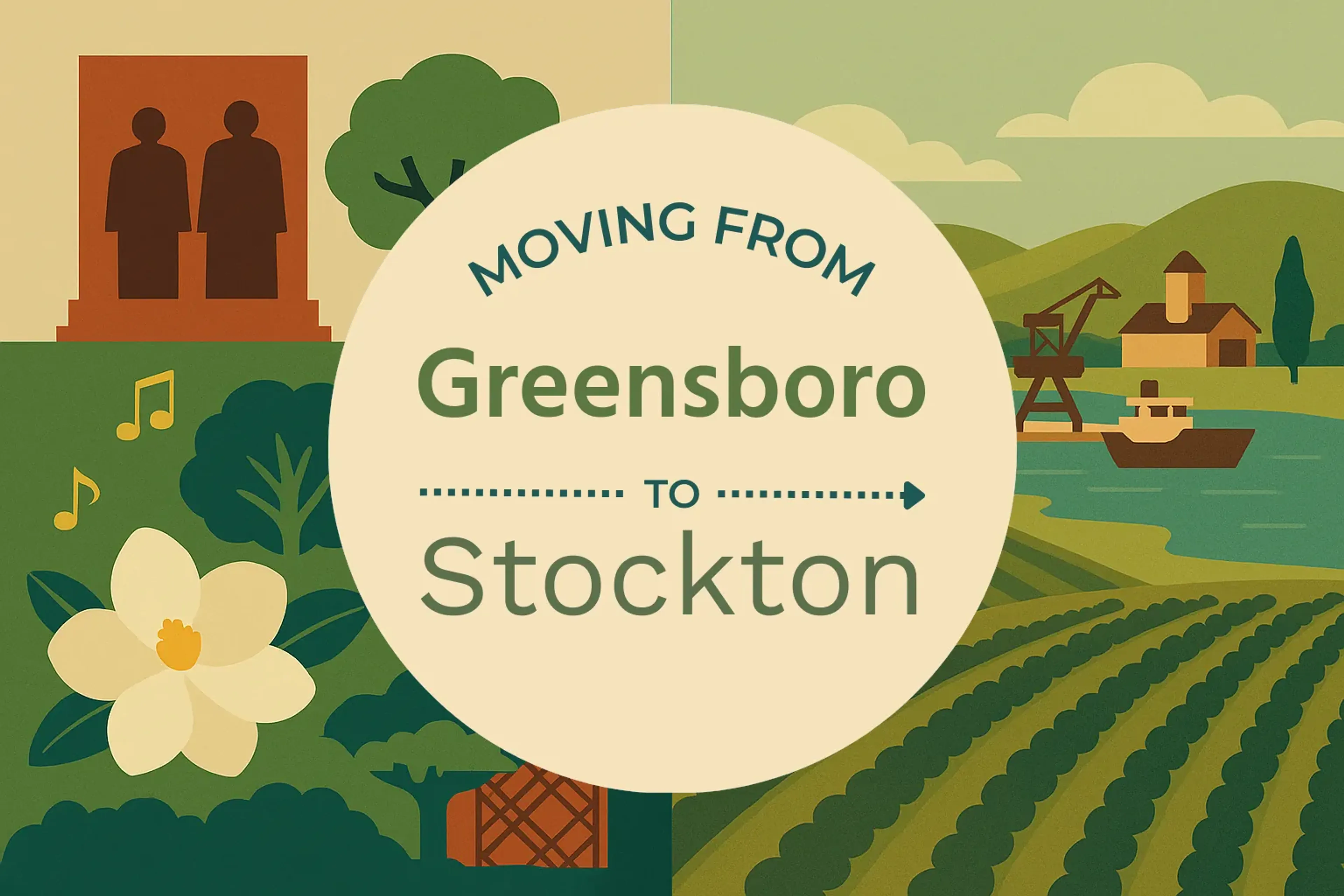 Side-by-side comparison of Greensboro to Stockton moving companies